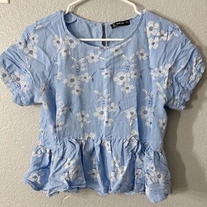 Shein Floral Peplum Short Sleeve Blouse Top